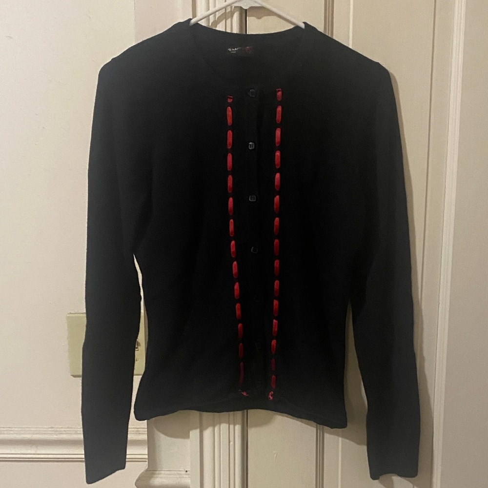 RockSteady Black Disaster Dames Cardigan with Ribbon Accents And Back Graphic